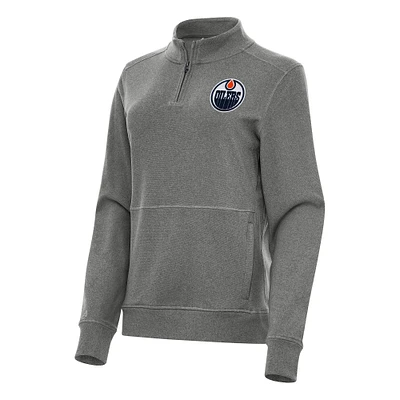 Women's Antigua Heather Black Edmonton Oilers Crush Quarter-Zip Fleece Sweatshirt