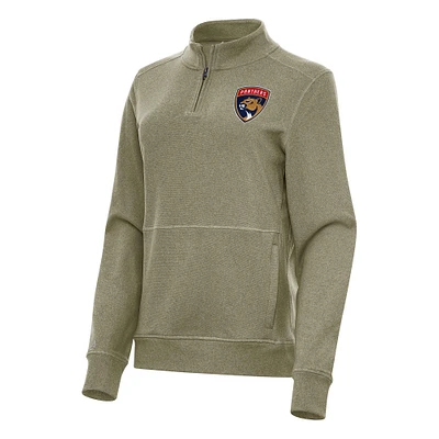 Women's Antigua Olive Florida Panthers Crush Quarter-Zip Fleece Sweatshirt