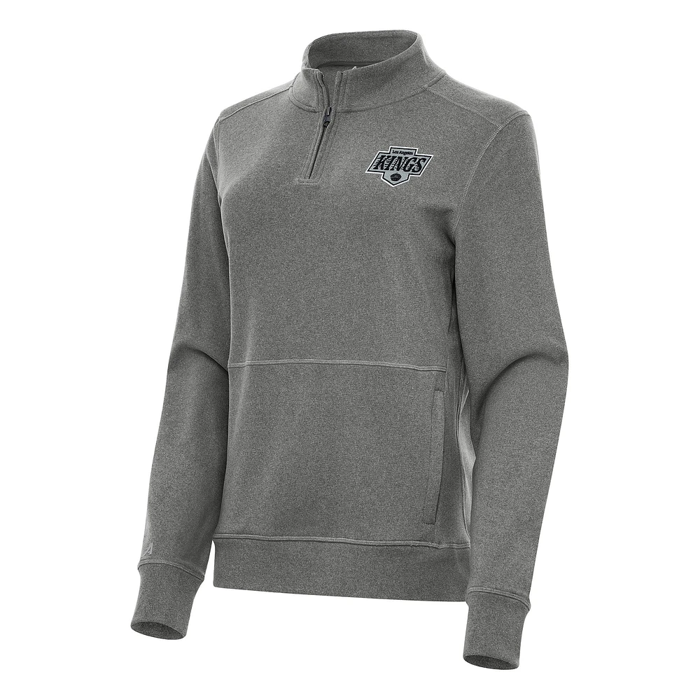 Women's Antigua Heather Black Los Angeles Kings Crush Quarter-Zip Fleece Sweatshirt