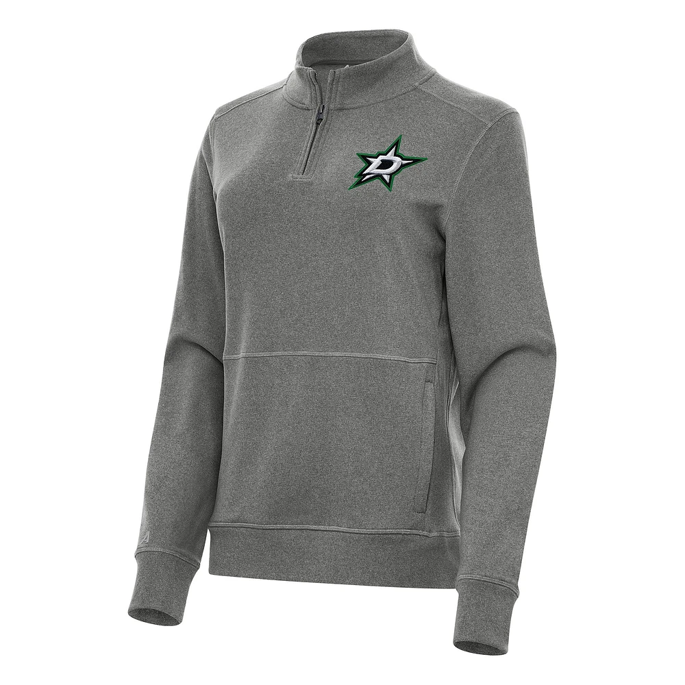 Women's Antigua Heather Black Dallas Stars Crush Quarter-Zip Fleece Sweatshirt