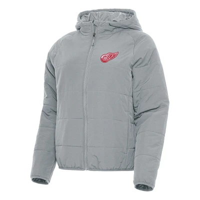 Women's Antigua Gray Detroit Red Wings Universe Full-Zip Puffer Jacket