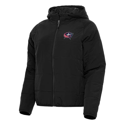 Women's Antigua Black Columbus Blue Jackets Universe Full-Zip Puffer Jacket