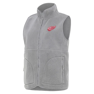 Women's Antigua Gray Detroit Red Wings Nostalgic Full-Zip Vest