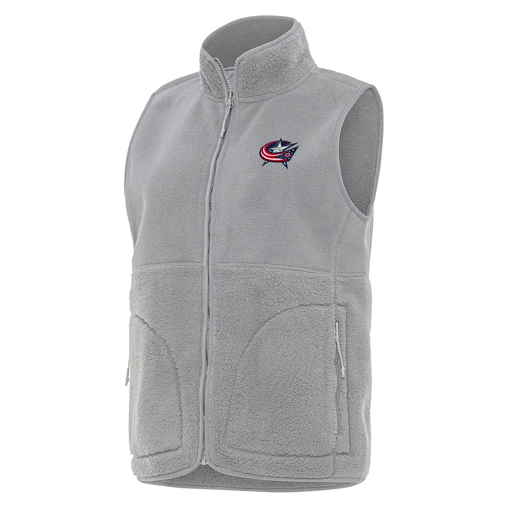 Women's Antigua Gray Columbus Blue Jackets Nostalgic Full-Zip Vest