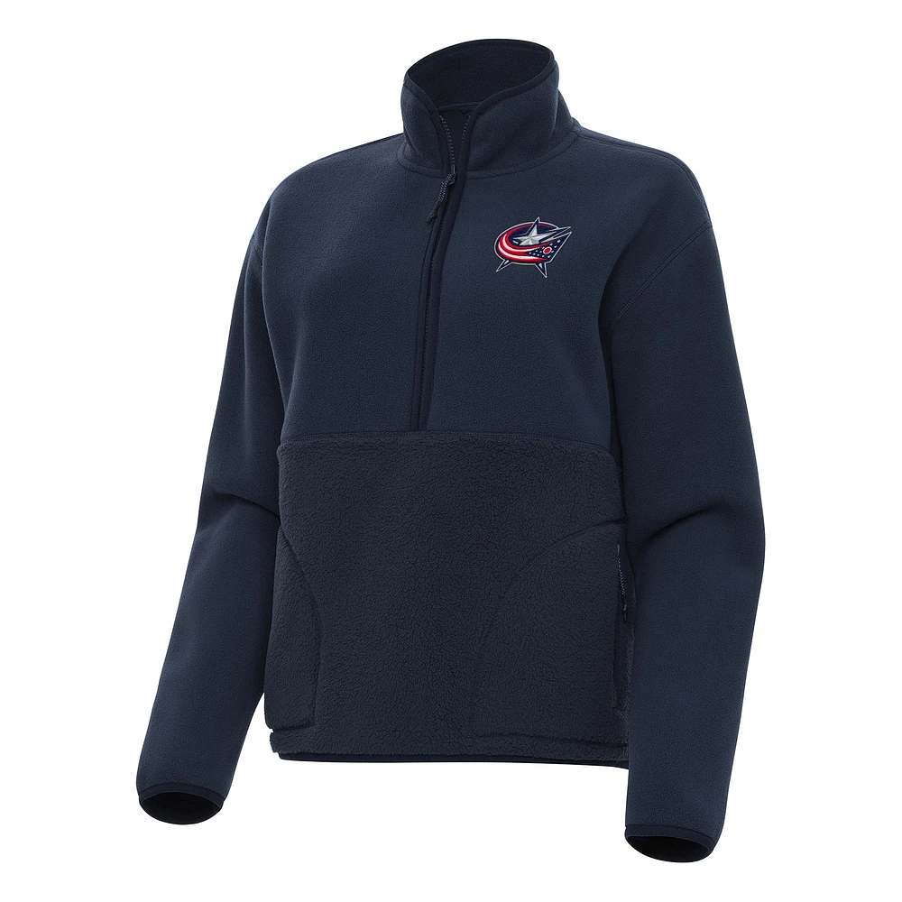 Women's Antigua Navy Columbus Blue Jackets Figure Half-Zip Pullover Sweatshirt
