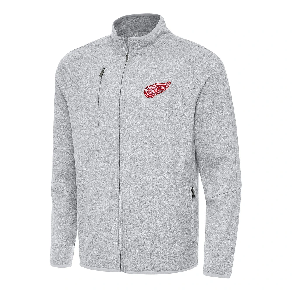 Men's Antigua Heather Gray Detroit Red Wings Hold-Up Full-Zip Tri-Blend Jacket