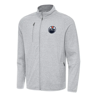 Men's Antigua Heather Gray Edmonton Oilers Hold-Up Full-Zip Tri-Blend Jacket