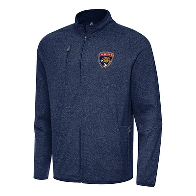 Men's Antigua Heather Navy Florida Panthers Hold-Up Full-Zip Tri-Blend Jacket