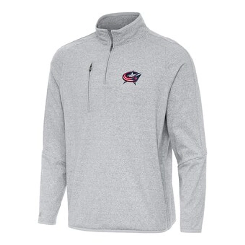 Men's Antigua Heather Gray Columbus Blue Jackets Certain Quarter-Zip Tri-Blend Sweatshirt