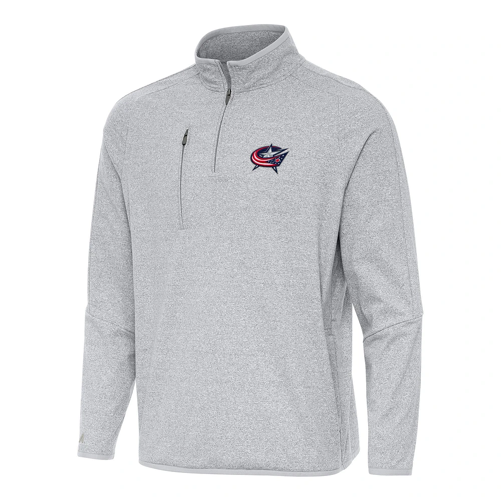 Men's Antigua Heather Gray Columbus Blue Jackets Certain Quarter-Zip Tri-Blend Sweatshirt