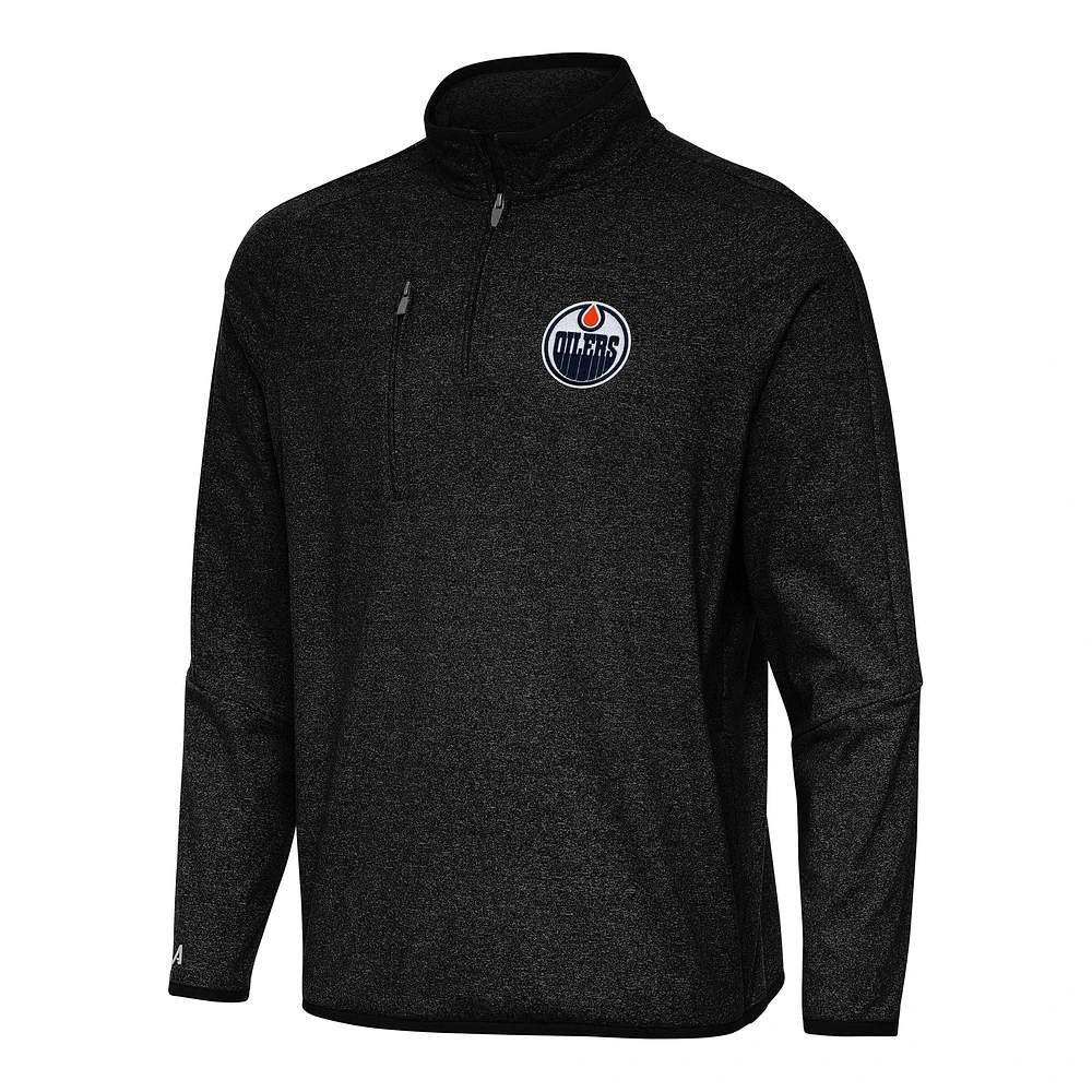 Men's Antigua Heather Black Edmonton Oilers Certain Quarter-Zip Tri-Blend Sweatshirt
