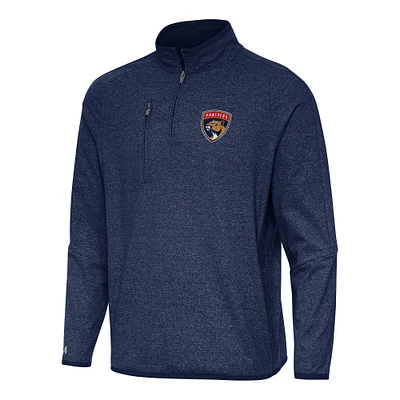 Men's Antigua Heather Navy Florida Panthers Certain Quarter-Zip Tri-Blend Sweatshirt