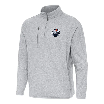 Men's Antigua Heather Gray Edmonton Oilers Certain Quarter-Zip Tri-Blend Sweatshirt