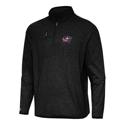 Men's Antigua Heather Black Columbus Blue Jackets Certain Quarter-Zip Tri-Blend Sweatshirt