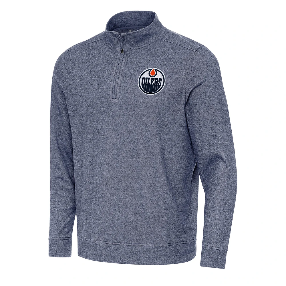 Men's Antigua Heather Navy Edmonton Oilers Subtle Quarter-Zip Sweatshirt
