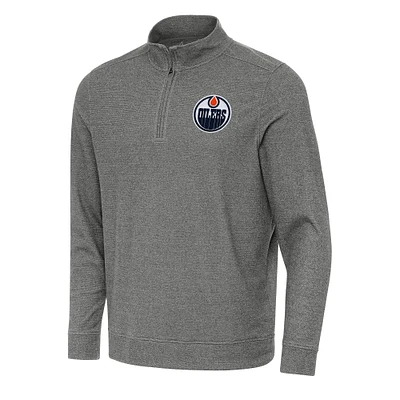 Men's Antigua Heather Black Edmonton Oilers Subtle Quarter-Zip Sweatshirt