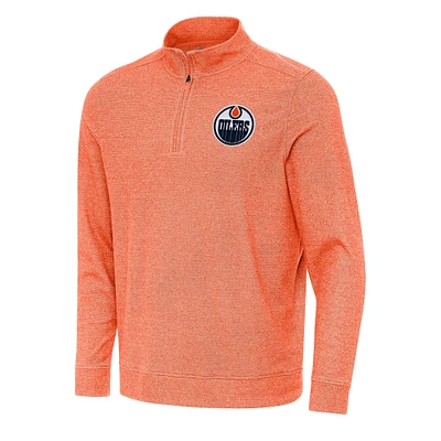 Men's Antigua Heather Orange Edmonton Oilers Subtle Quarter-Zip Sweatshirt