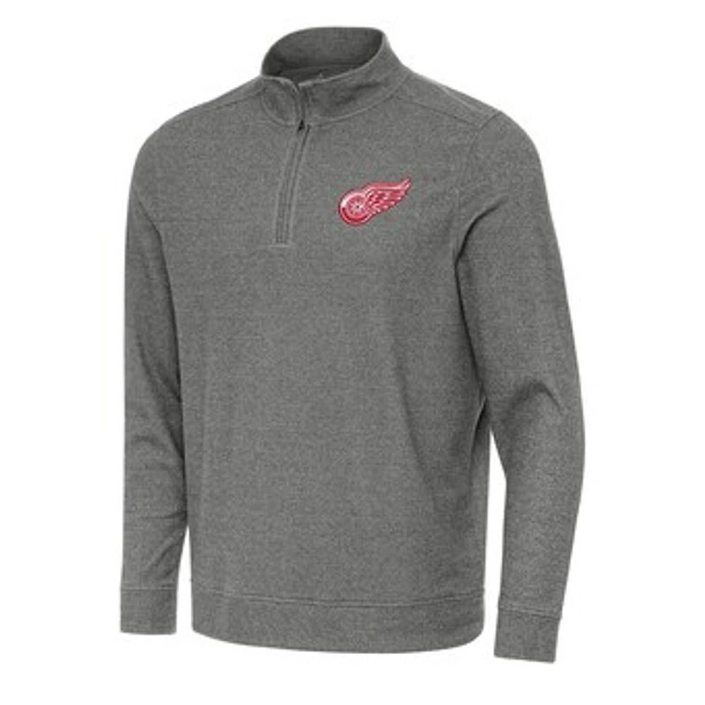 Men's Antigua Heather Black Detroit Red Wings Subtle Quarter-Zip Sweatshirt