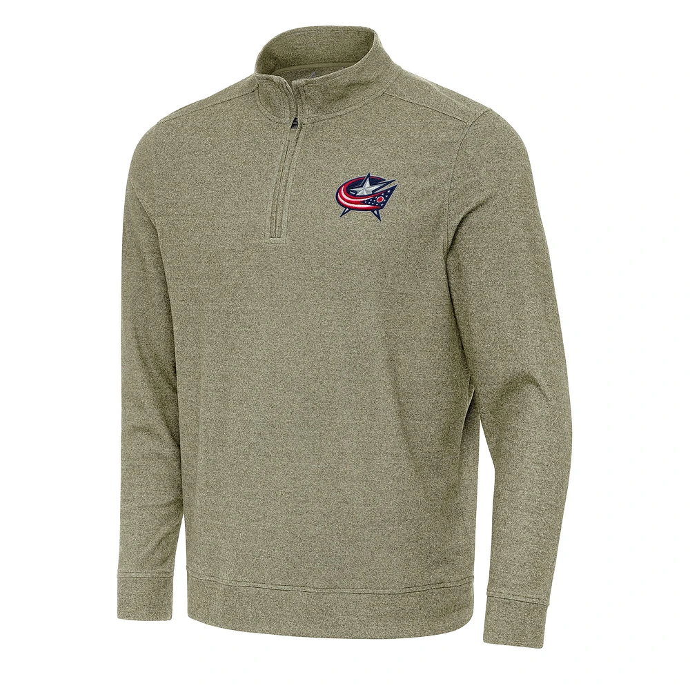 Men's Antigua Olive Columbus Blue Jackets Subtle Quarter-Zip Sweatshirt