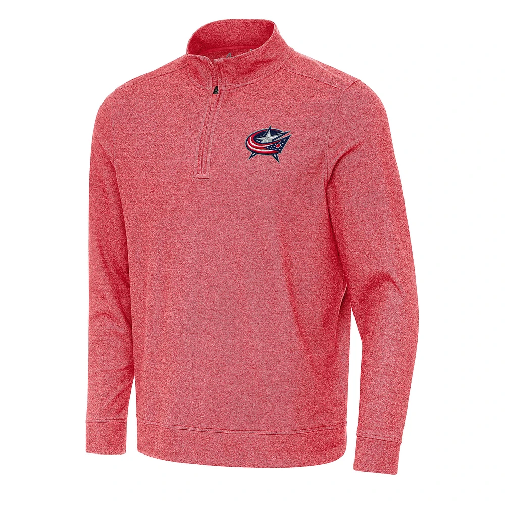 Men's Antigua Heather Red Columbus Blue Jackets Subtle Quarter-Zip Sweatshirt