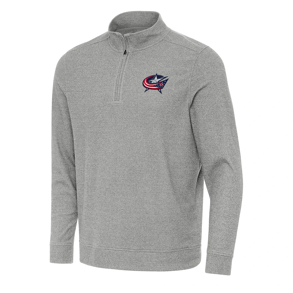 Men's Antigua Heather Gray Columbus Blue Jackets Subtle Quarter-Zip Sweatshirt