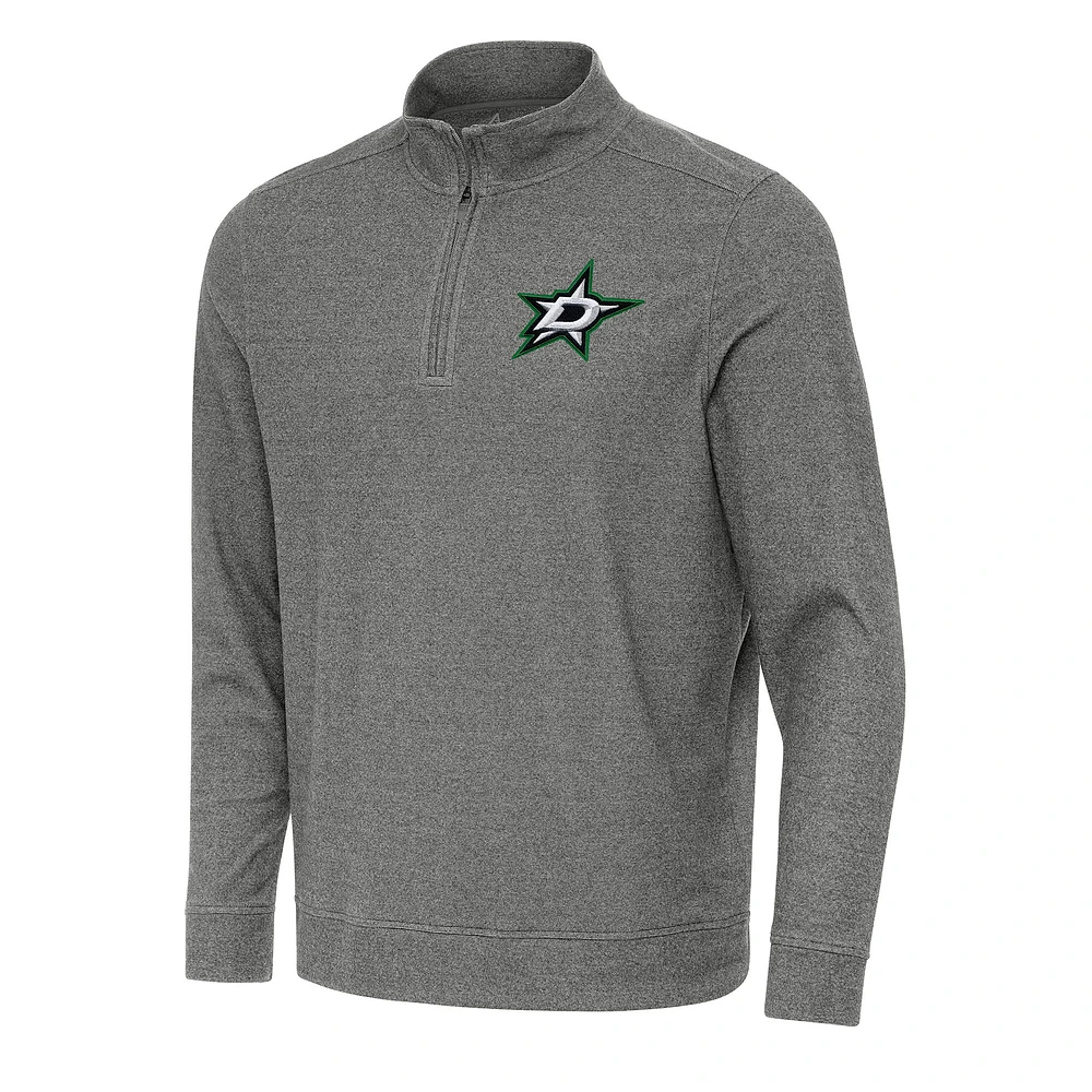 Men's Antigua Heather Black Dallas Stars Subtle Quarter-Zip Sweatshirt
