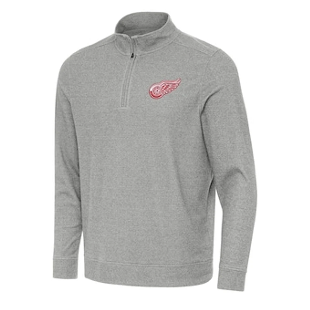 Men's Antigua Heather Gray Detroit Red Wings Subtle Quarter-Zip Sweatshirt