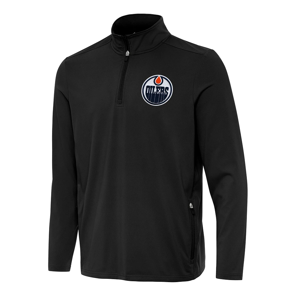 Men's Antigua Black Edmonton Oilers Perilous Quarter-Zip Sweatshirt