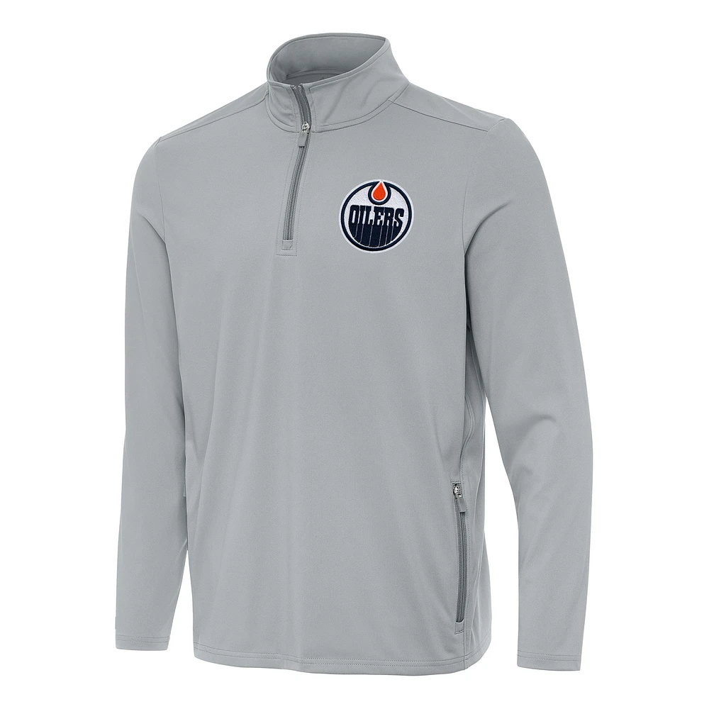 Men's Antigua Gray Edmonton Oilers Perilous Quarter-Zip Sweatshirt