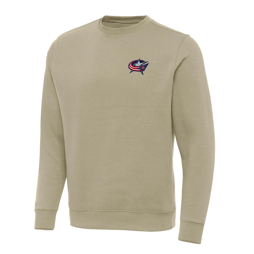 Men's Antigua Khaki Columbus Blue Jackets Victory Crewneck Pullover Sweatshirt