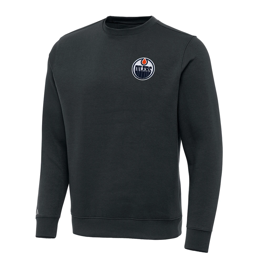 Men's Antigua Charcoal Edmonton Oilers Victory Crewneck Pullover Sweatshirt