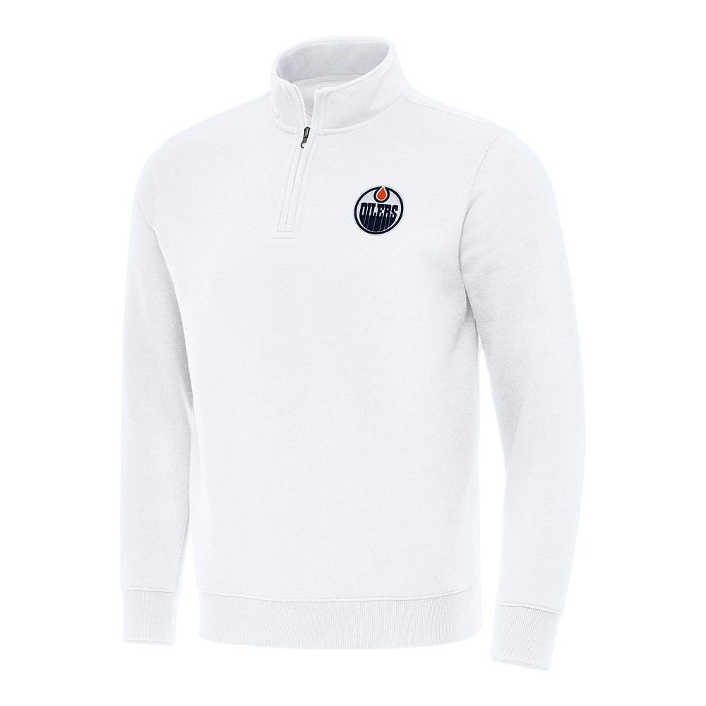 Men's Antigua White Edmonton Oilers Victory Quarter-Zip Mock Sweatshirt