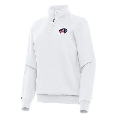 Women's Antigua White Columbus Blue Jackets Victory Quarter-Zip Sweatshirt