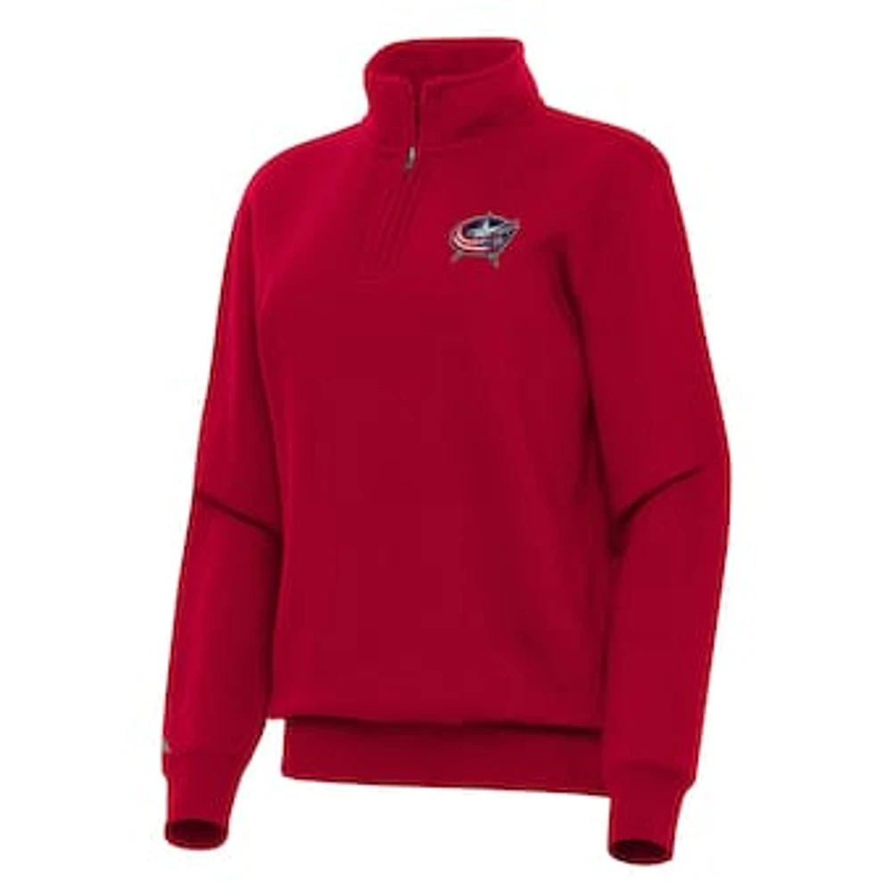 Women's Antigua Red Columbus Blue Jackets Victory Quarter-Zip Sweatshirt