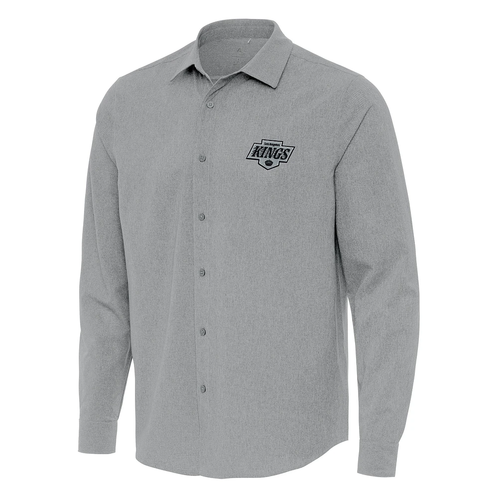 Men's Antigua Gray Los Angeles Kings Exposure Woven Long Sleeve Button-Up Shirt