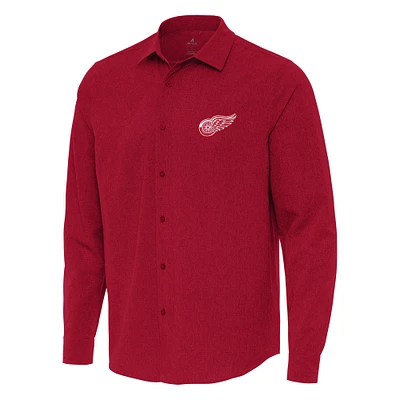 Men's Antigua Red Detroit Wings Exposure Woven Long Sleeve Button-Up Shirt
