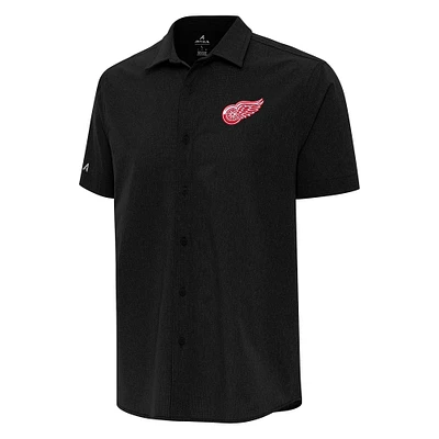 Men's Antigua Black Detroit Red Wings Activate Woven Short Sleeve Button-Up Shirt