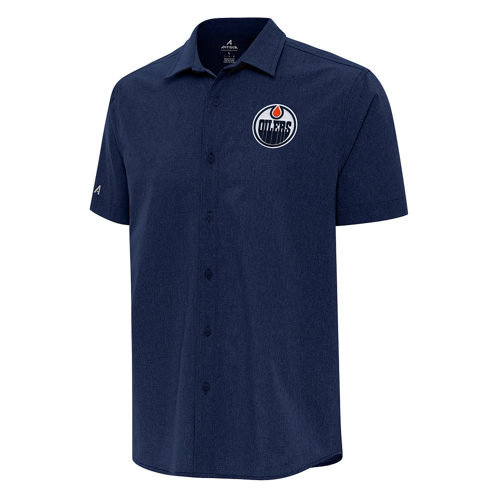 Men's Antigua Navy Edmonton Oilers Activate Woven Short Sleeve Button-Up Shirt