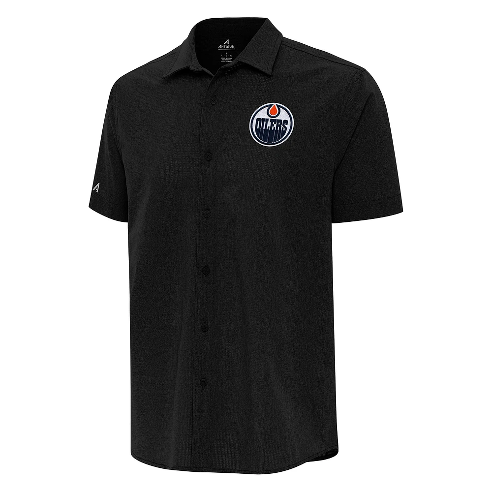 Men's Antigua Edmonton Oilers Activate Woven Short Sleeve Button-Up Shirt