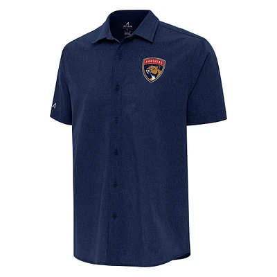 Men's Antigua Navy Florida Panthers Activate Woven Short Sleeve Button-Up Shirt