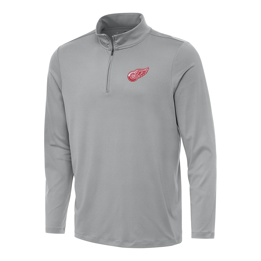 Men's Antigua Gray Detroit Red Wings Reprocess Quarter-Zip Top