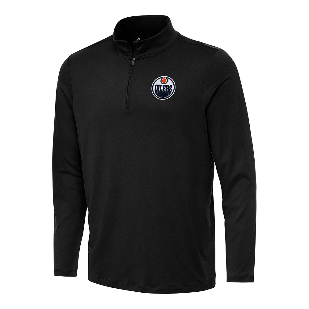 Men's Antigua Black Edmonton Oilers Reprocess Quarter-Zip Top