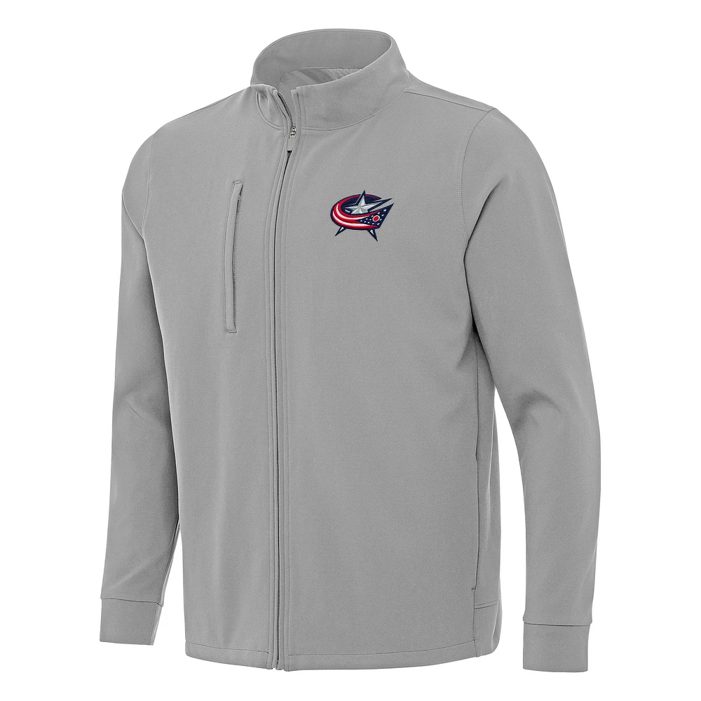 Men's Antigua Gray Columbus Blue Jackets Regard Full-Zip Jacket