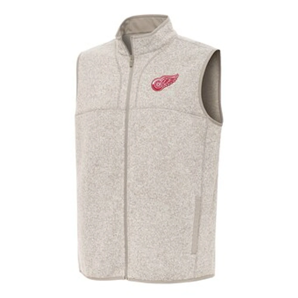 Men's Antigua Oatmeal Detroit Red Wings Fortune Full-Zip Vest