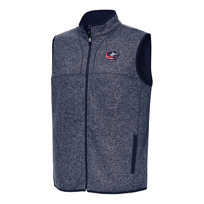 Men's Antigua Heather Navy Columbus Blue Jackets Fortune Full-Zip Vest