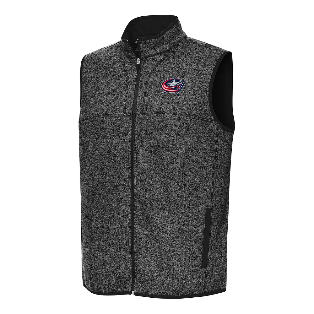 Men's Antigua Heather Black Columbus Blue Jackets Fortune Full-Zip Vest