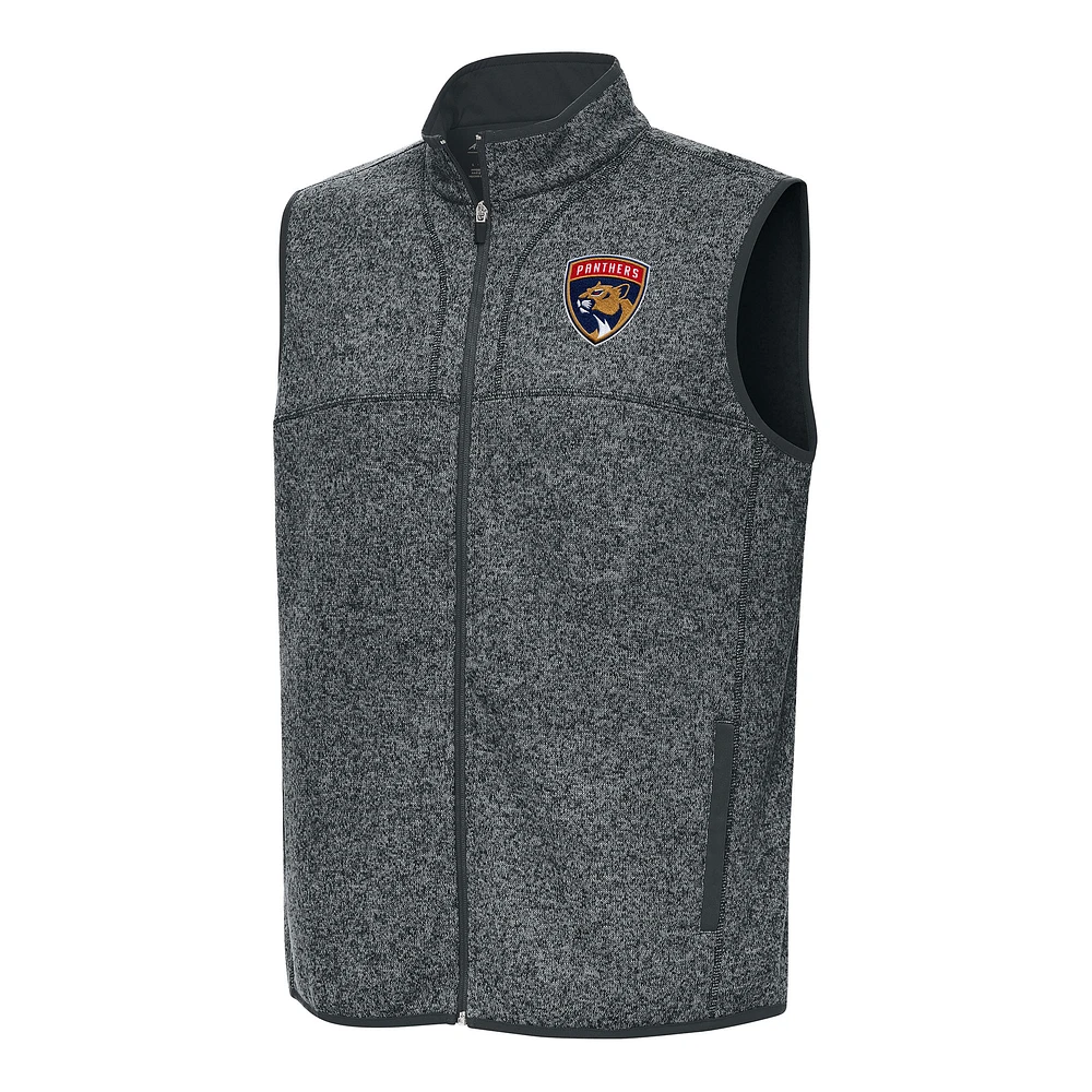 Men's Antigua Heather Gray Florida Panthers Fortune Full-Zip Vest