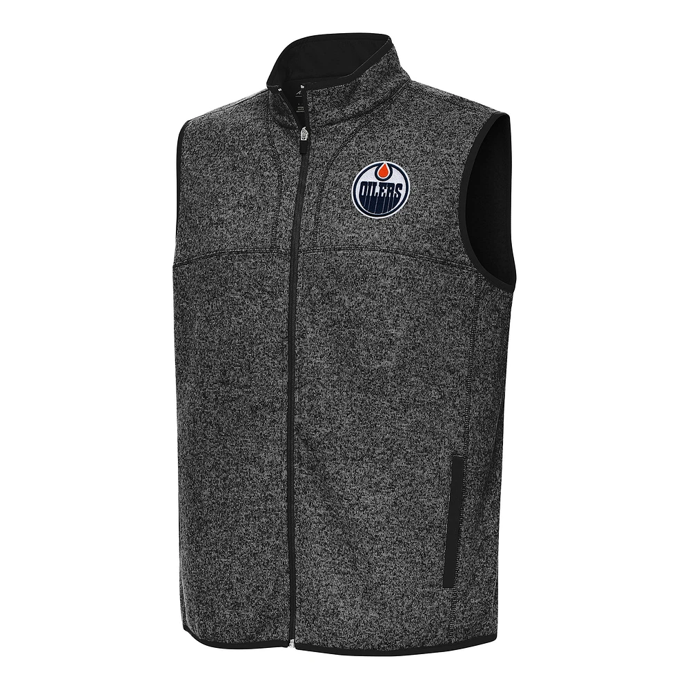 Men's Antigua Heather Black Edmonton Oilers Fortune Full-Zip Vest