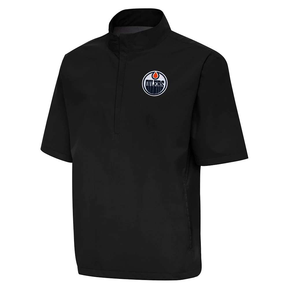 Men's Antigua  Black Edmonton Oilers Brisk Quarter-Zip Windbreaker