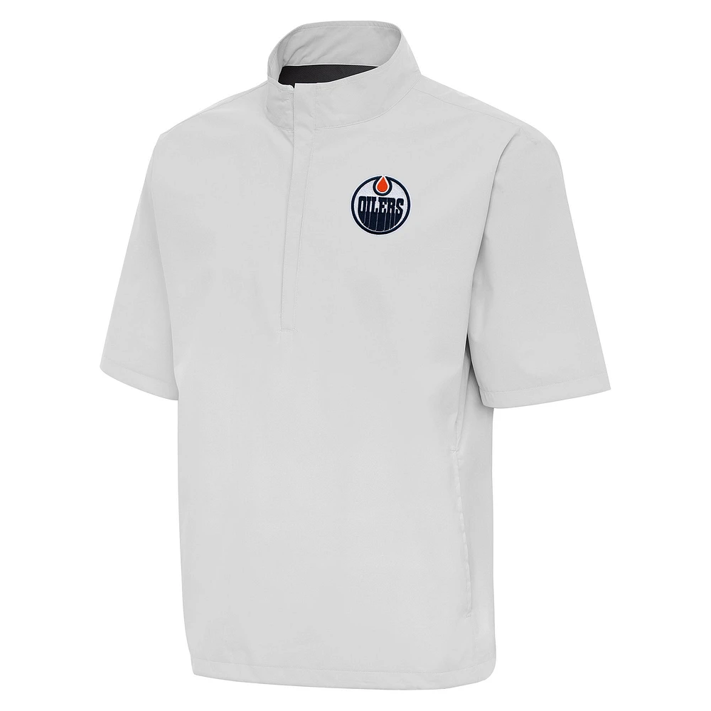 Men's Antigua Heather Gray Edmonton Oilers Brisk Quarter-Zip Windbreaker